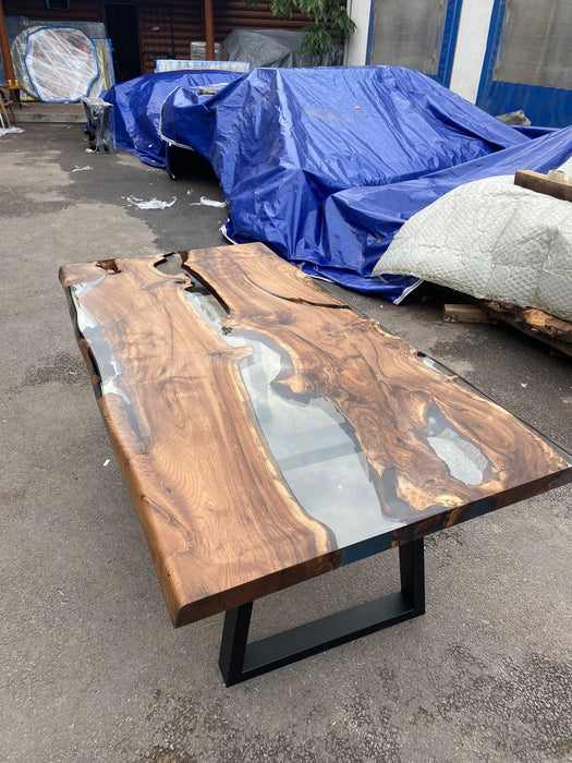 Clear Epoxy Table, Custom 72” x 36” Walnut Table, Clear Epoxy River Table, Live Edge Table, Wooden Table, Custom Order for Veena