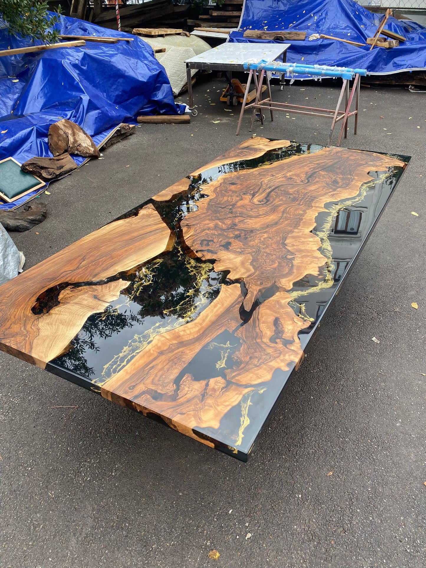 Custom 108” x 48" Gold Leaf Table, Walnut Black Table, Epoxy Resin Table, River Table, Made to Order Custom for Stella 2