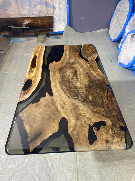 Epoxy Table, Epoxy Dining Table, Custom 60” x 35” Walnut Smokey Gray Table, Epoxy River Table, Live Edge Table, Custom Order for James K