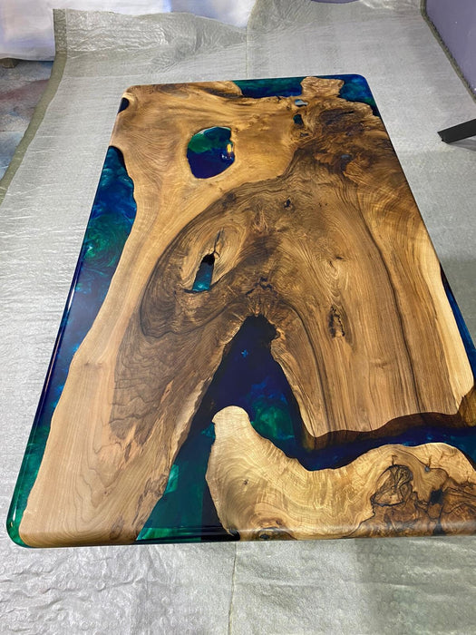 Epoxy Table, Epoxy Dining Table, Walnut Epoxy River Table, Custom 67” x 37” Walnut Blue, Turquoise, Green Epoxy Table, Order for Valerie