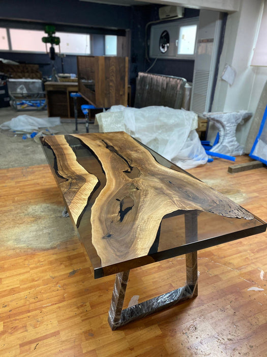 Walnut Dining Table, Custom 79” x 35” Walnut Smokey Gray Table, Epoxy Dining Table, Live Edge Table, River Table, Custom Order for Vicky