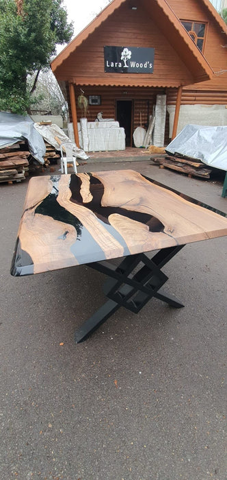 Epoxy Resin Table, Epoxy Dining Table, Walnut Epoxy River Table, Custom 66” x 48” Walnut Black Dining Table, Custom Order for Britain L