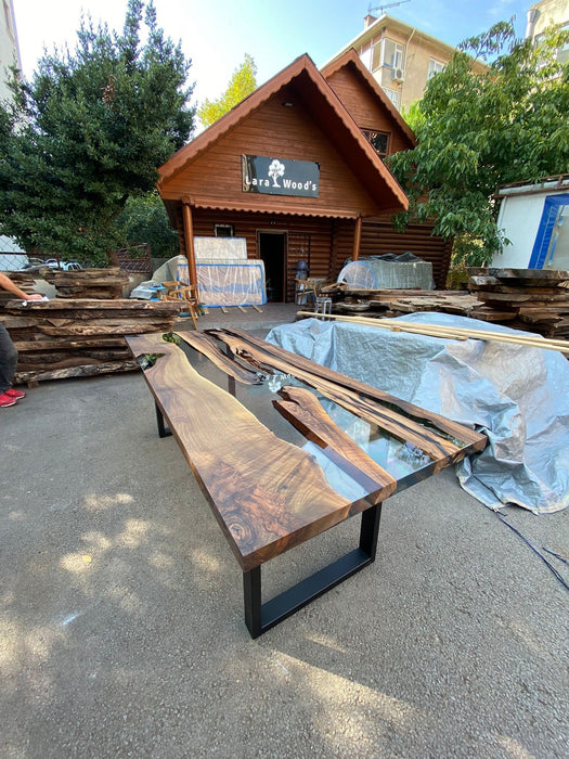 Walnut Dining Table, Custom 96” x 39.5” Walnut Wood Table, Clear Epoxy Table, River Table, Live Edge Table, Custom Order for Beatriz