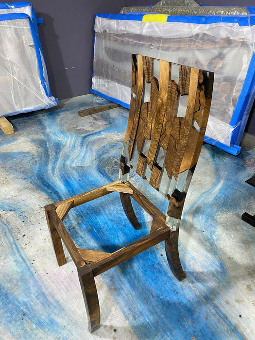 Walnut Epoxy Chair, Handmade Epoxy Resin Dining Room Wooden Chair