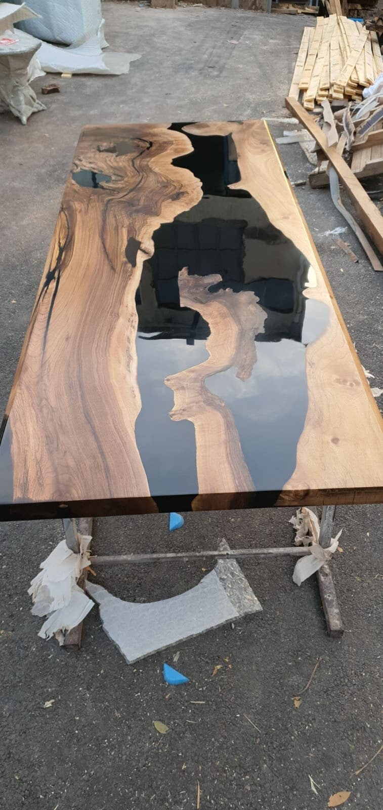 Walnut Dining Table, Custom 84” x 32” Walnut Black Table, Epoxy Dining Table, River Table, Live Edge Table, Custom Order for Ashley