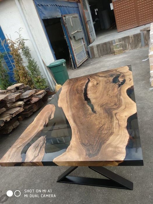 Epoxy Resin River Table, Custom 72" x 42" Walnut Black Epoxy Table, River Table, Handmade Epoxy Table, Custom Order for Heather