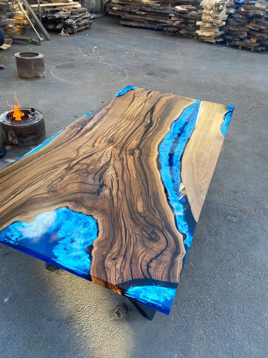 Live Edge Table, Epoxy Table, Custom 84” x 42” Walnut Blue and White Swirls Ocean Table, Epoxy Dining Table, River Table, Order for Joseph