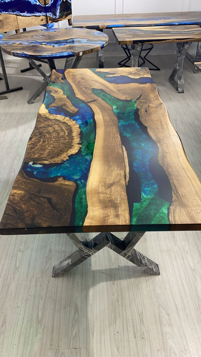 Walnut Dining Table, Epoxy Dining Table, Custom 78” x 36” Walnut Blue, Turquoise, Green Table, Epoxy Dining Table, Custom for Trevor