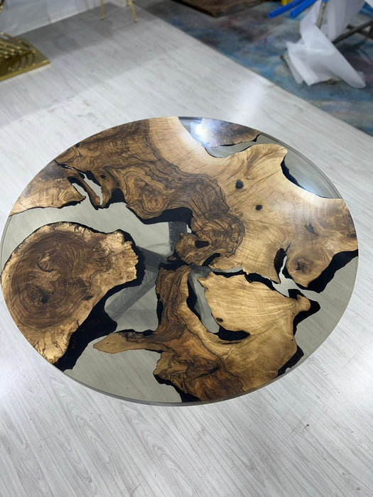 Epoxy Coffee Table, Custom 50” Diameter Round Table, Walnut Wood Smokey Gray Epoxy Table, Epoxy Resin Table, Custom Order for Julie