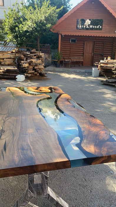 Epoxy Dining Table, Custom 72” x 40” Walnut Table, Clear Epoxy Table, River Table, Live Edge Table, Custom Order for Elizabeth & Matt