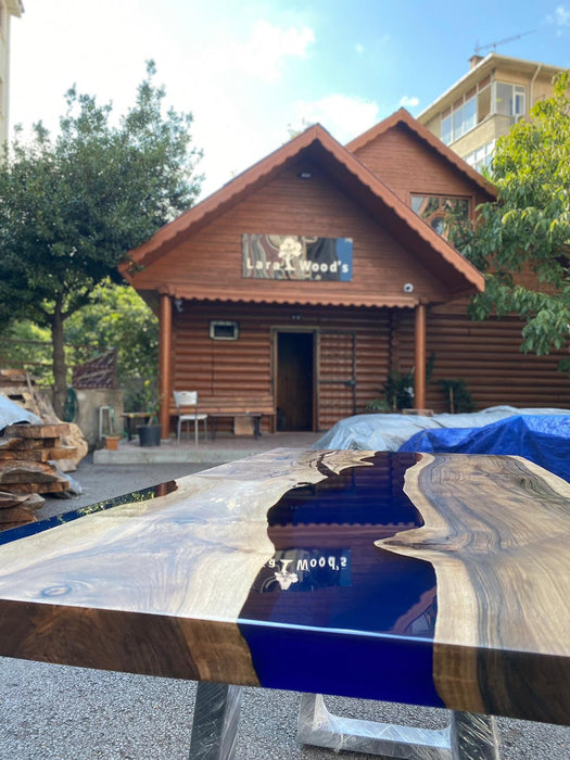 Epoxy Dining Table, Custom 60” x 30” Walnut Blue Epoxy Table, Epoxy River Table, Live Edge Table, Epoxy Resin, Custom Order for Belinda