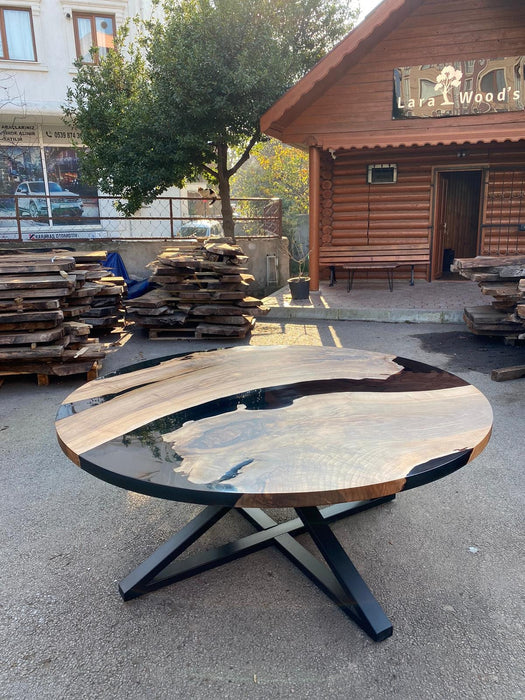 Epoxy Table, Epoxy Dining Table, Custom 72" Round Walnut Wood Black Epoxy Table Order for Ian