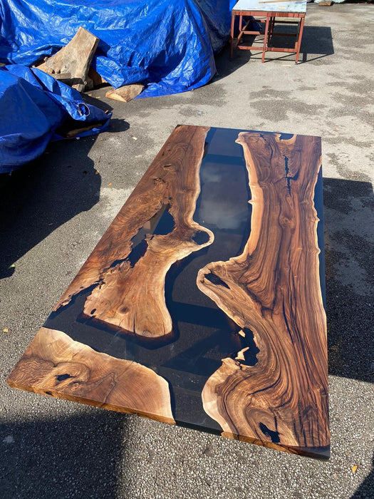 Walnut Live Edge Table, Custom 84” x 40” Walnut Smokey Gray Table, Epoxy Resin River Dining Table Order for Jodie F3