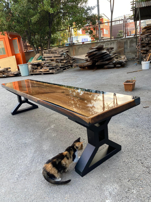 Epoxy Walnut Bench, Custom 85” x 17” Unique Walnut Wood Bench, Black Epoxy River Dining Bench, Custom Order for Amy She5