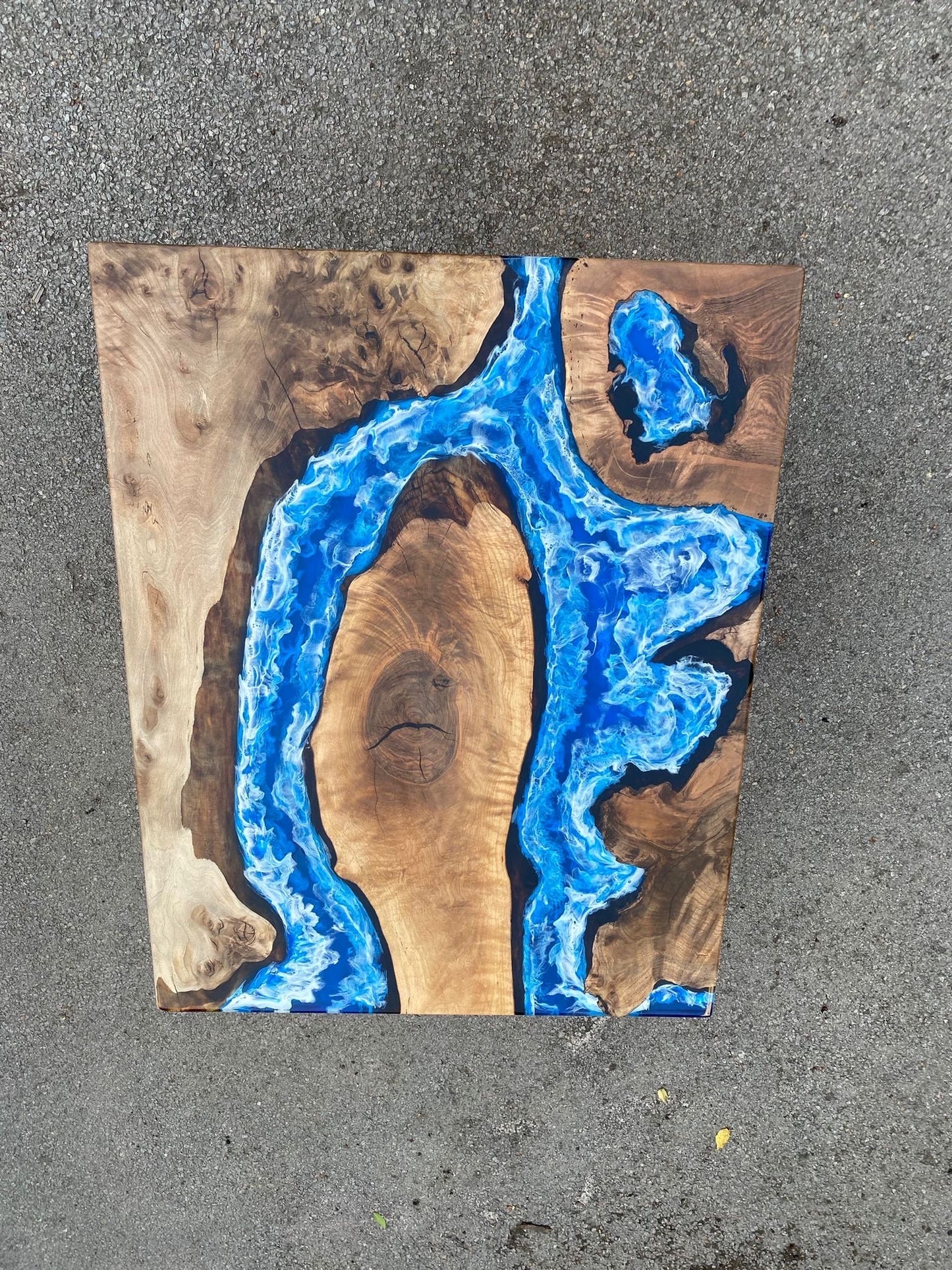 Live Edge Table, Custom 45” x 35” Walnut Ocean Blue, Turquoise White Waves Epoxy Table, Epoxy River Table, Live Edge Table Order for Alan