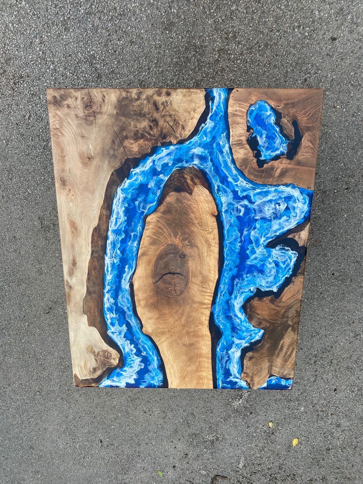 Live Edge Table, Custom 45” x 35” Walnut Ocean Blue, Turquoise White Waves Epoxy Table, Epoxy River Table, Live Edge Table Order for Alan