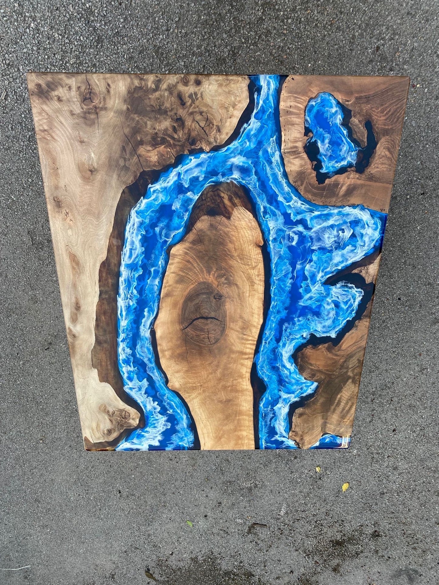 Live Edge Table, Custom 45” x 35” Walnut Ocean Blue, Turquoise White Waves Epoxy Table, Epoxy River Table, Live Edge Table Order for Alan