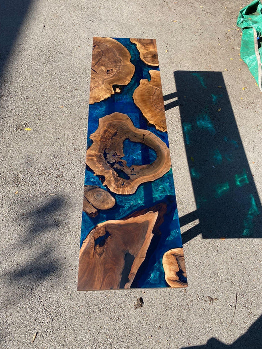 Walnut Dining Table, Custom 90” x 24” Walnut Blue, Turquoise, Green Table, Epoxy Dining Table, WoodenRiver Table, Custom for Alison John