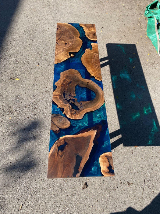 Walnut Dining Table, Custom 90” x 24” Walnut Blue, Turquoise, Green Table, Epoxy Dining Table, WoodenRiver Table, Custom for Alison John