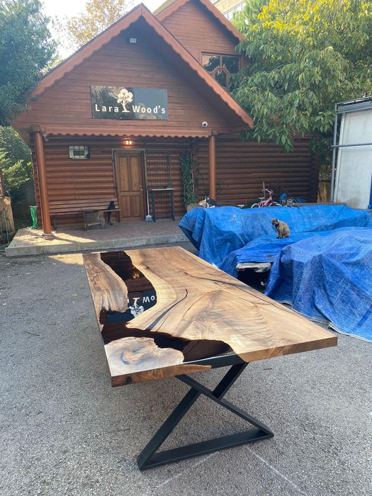 Epoxy Table, Epoxy Dining Table, Walnut Epoxy River Table, Custom 100” x 40” Walnut Black Epoxy River Table Order for Bryony