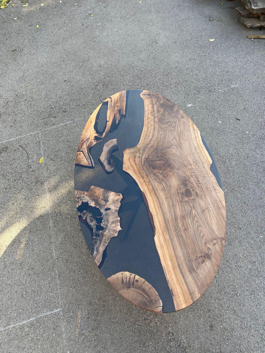 Custom 84” x 48" Walnut Wood Transparent Black Epoxy Table, Walnut Black Oval Epoxy Table, Epoxy Resin Table, Made to Order for Lawrence