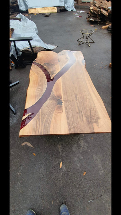 Custom 68” x 38” Walnut Black and Red Epoxy Pittsburgh River Dining Table, Handmade Red Epoxy Table, Order for Sarah #LifeisForEnjoying