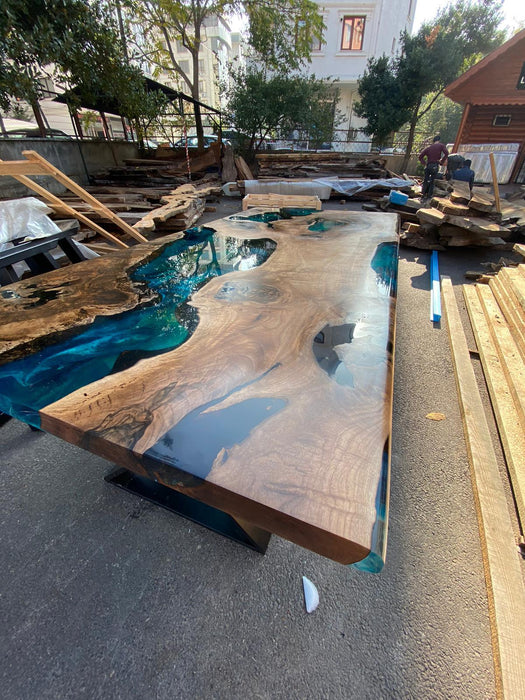Walnut Dining Table, Custom 84” x 42” Walnut Blue, Turquoise, Green Table, Epoxy Dining Table, Wooden Table, River Table, Custom for Amber