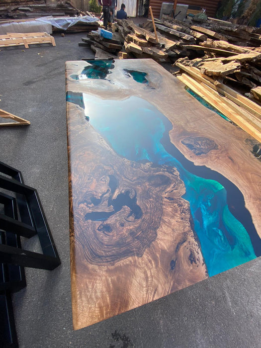 Walnut Dining Table, Custom 84” x 42” Walnut Blue, Turquoise, Green Table, Epoxy Dining Table, Wooden Table, River Table, Custom for Amber
