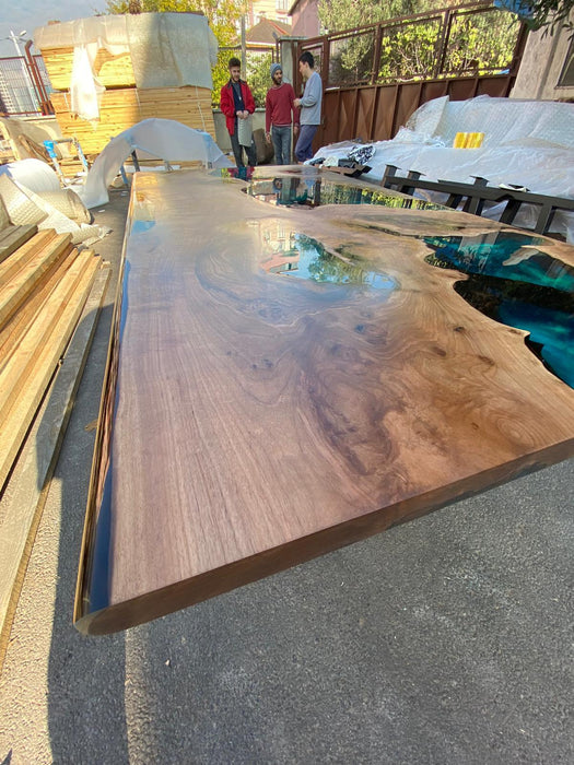 Walnut Dining Table, Custom 84” x 42” Walnut Blue, Turquoise, Green Table, Epoxy Dining Table, Wooden Table, River Table, Custom for Amber
