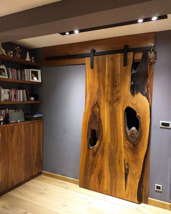 Custom Walnut Epoxy Barn Doors, Handmade Resin Sliding Door, Made To Order River Door for Office & Home Décor, Wooden Epoxy Door