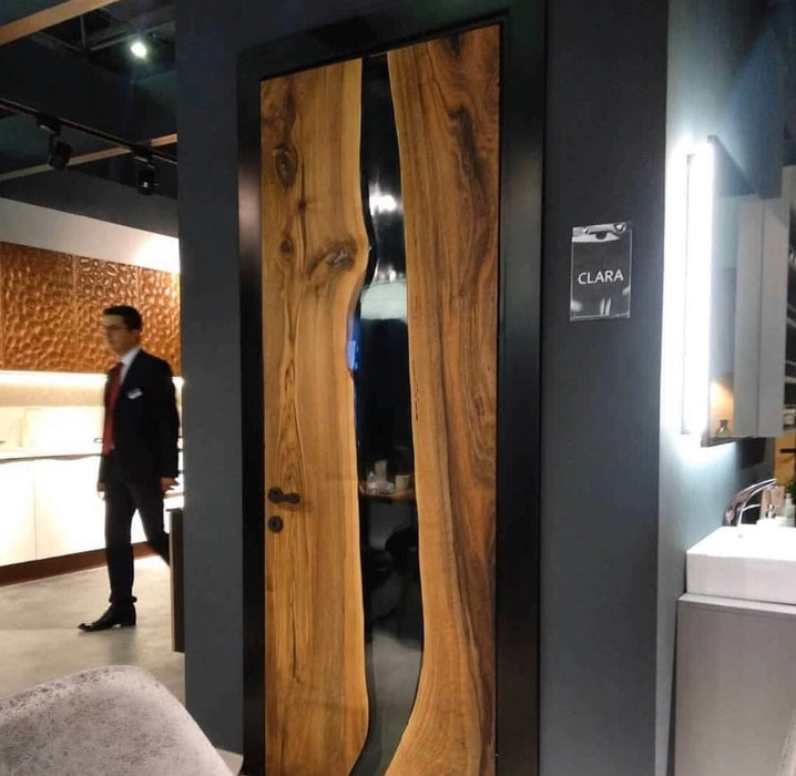 Custom Walnut Epoxy Barn Doors, Handmade Resin Sliding Door, Made To Order River Door for Office & Home Décor, Wooden Epoxy Door