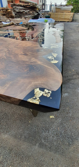 Walnut Dining Table, Custom 108” x 48" Walnut Black Table, Custom Gold Leaf Table, Live Edge Table, Custom Order for Evyn