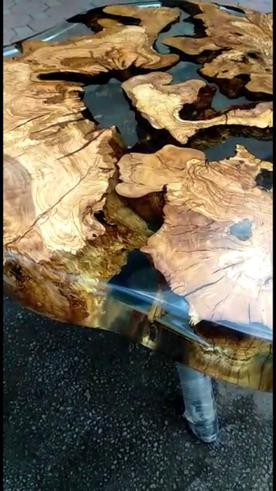 Olive Wood Epoxy Table, Custom 40” Diameter Round Table, Olive Wood Table, Clear Epoxy Dining Table, Live Edge Table, Custom  Order for Lee