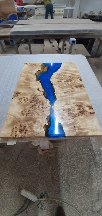 Poplar Table, Live Edge Table, Custom 23”x 16” Poplar Blue River Table, Bedside Nightstand Table, River Table, Custom Order for VN