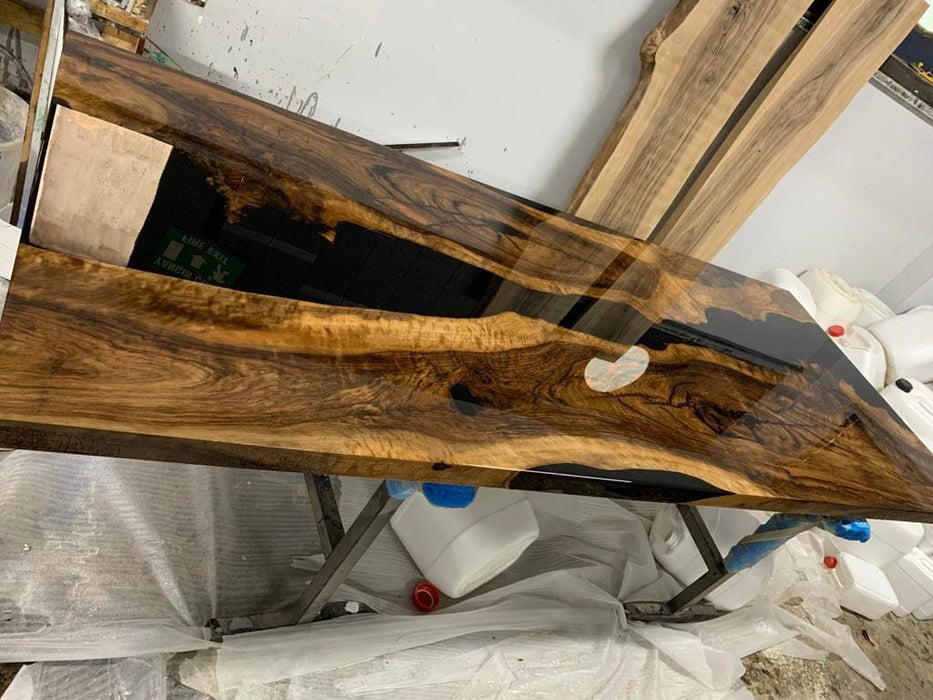 Walnut Dining Table, Custom 96” x 40” Unique Walnut Table, Black Epoxy River Table, River Dining Table, Custom Order for Cindy W
