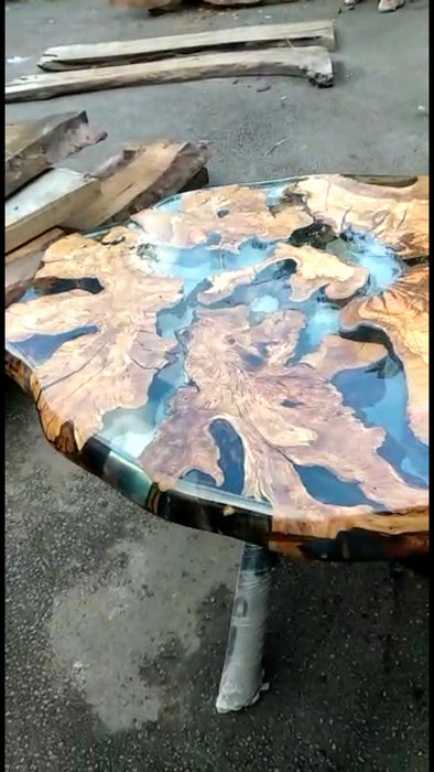 Olive Wood Epoxy Table, Custom 40” Diameter Round Table, Olive Wood Table, Clear Epoxy Dining Table, Live Edge Table, Custom  Order for Lee