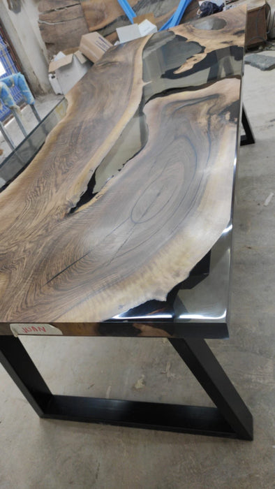 Walnut Dining Table, Clear Epoxy Table, Custom 90” x 35” Walnut Smokey Gray Table, Epoxy River Dining Table, Custom Order for Juan