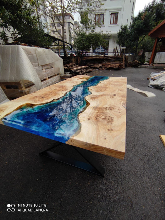 Ocean Table, Custom 72” x 42” Poplar Ocean Blue, Turquoise White Waves Epoxy Table, Epoxy River Dining Table, River Table, Order for Rebecca