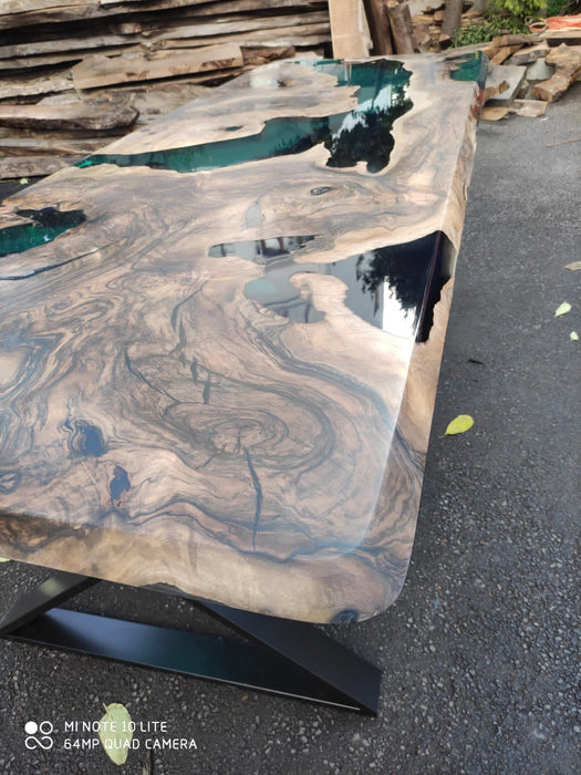 Walnut Dining Table, Wooden Table, Custom 66” x 36” Walnut Deep Ocean Turquoise Green Table, Epoxy River Dining Table, Order for Klif