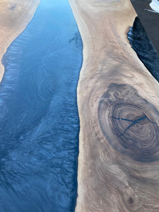 Walnut Dining Table, Clear Epoxy Table, Custom 60" x 30"  Walnut Wood Metallic Gray Epoxy Table, Custom Order for Alexis L