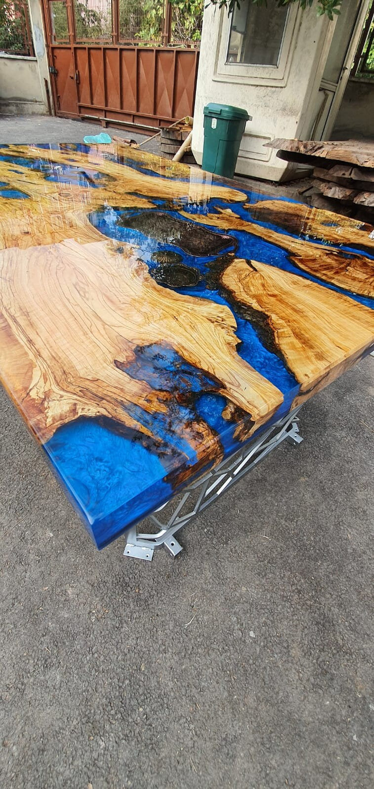 Olive Wood Epoxy Table, Custom 65” x 40” Olive Tree Wood Table, Epoxy ...