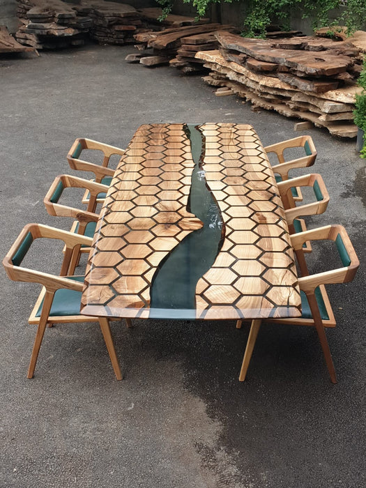 Custom 79” x 40” Honeycomb Epoxy Resin River Table, Custom Clear Resin Walnut Table, Handmade Epoxy Table, Unique Resin Table for Samantha