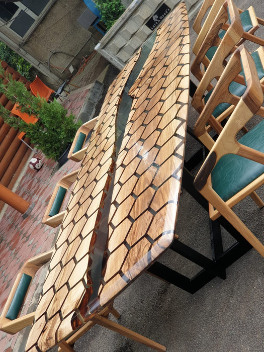 Custom 79” x 40” Honeycomb Epoxy Resin River Table, Custom Clear Resin Walnut Table, Handmade Epoxy Table, Unique Resin Table for Samantha