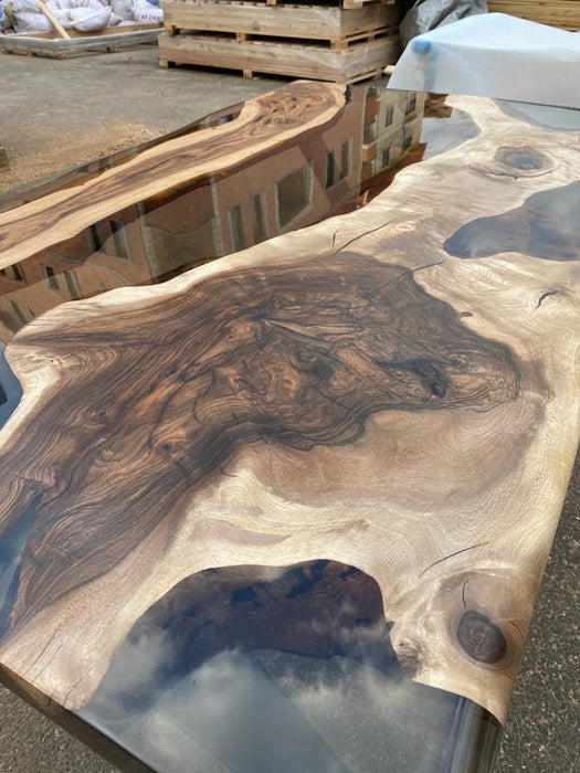 Live Edge Table, Epoxy Resin Table, Custom 65” x 36” Walnut Smokey Gray Table, Epoxy River Table, Custom Order for Kevin S