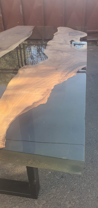 Handmade Epoxy Table, Clear Epoxy Table, Custom 80” x 36” Walnut Smokey Gray Table, Epoxy River Dining Table, Custom Order for Wolcott