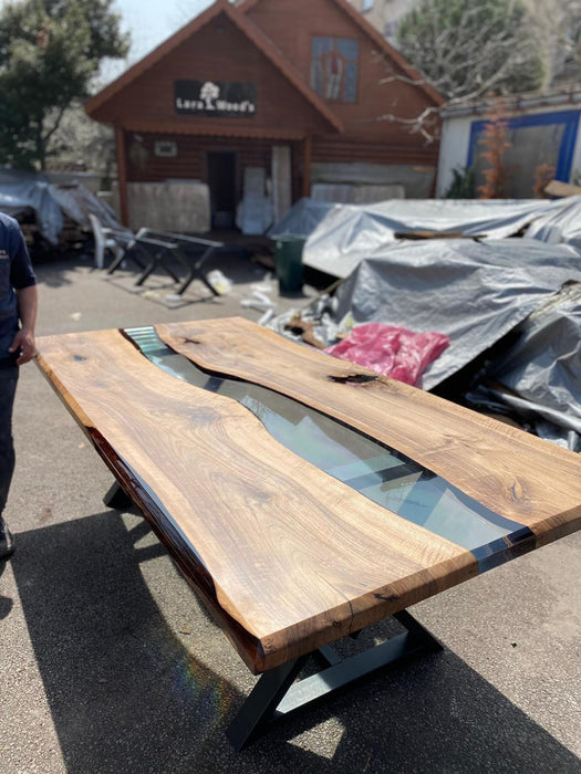 Walnut Dining Table, Custom 96” x 48” Clear Epoxy Table, River Dining Table, Walnut Epoxy Table, Custom Order for Mia
