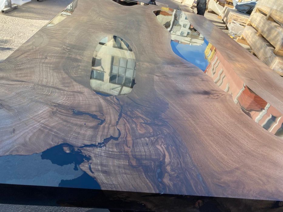 Live Edge Table, Epoxy Resin Table, Epoxy Table, Epoxy Dining Table, Custom 68” x 38” Walnut Epoxy River Table, Custom Order for Christie M