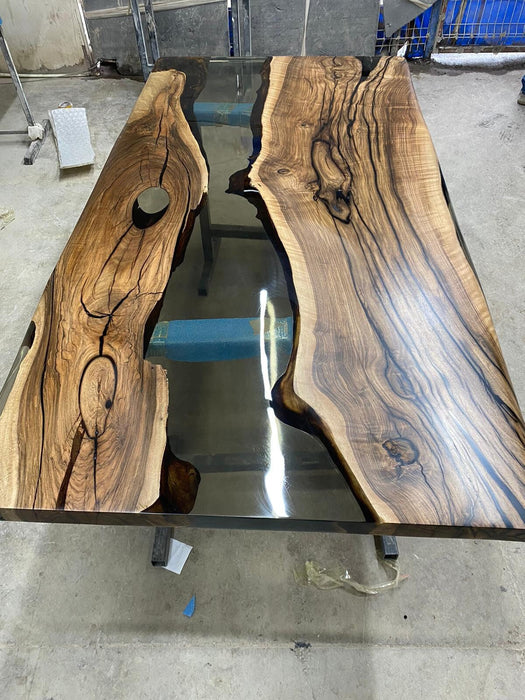 Walnut Dining Table, Epoxy Dining Table, Epoxy Resin Table, Custom 76” x 38” Walnut Smokey Gray Table, River Dining Table, Order for Yaneth