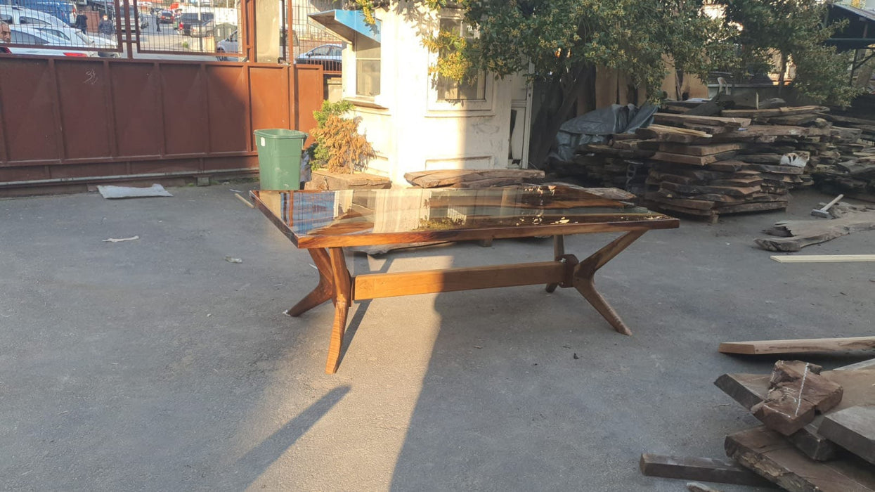 Walnut Dining Table, Epoxy Resin Table, Custom 90” x 46” Table, Epoxy Resin Table, Clear Epoxy Shiny Dining Table Table Order for Ryan