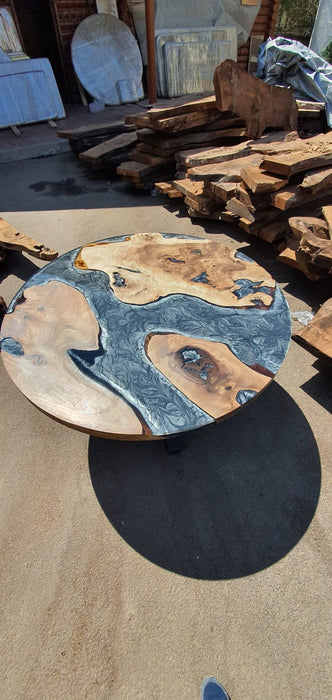 Round Dining Table, Epoxy Coffee Table, Custom 50” Diameter Round Table, Walnut Wood Metallic Gray Table, Epoxy Resin Table Order for Sarah